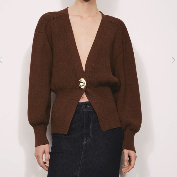 Urban Revivo V-Neck Knitted Cardigan in Brown Womens Size 4 - Picture 1 of 8